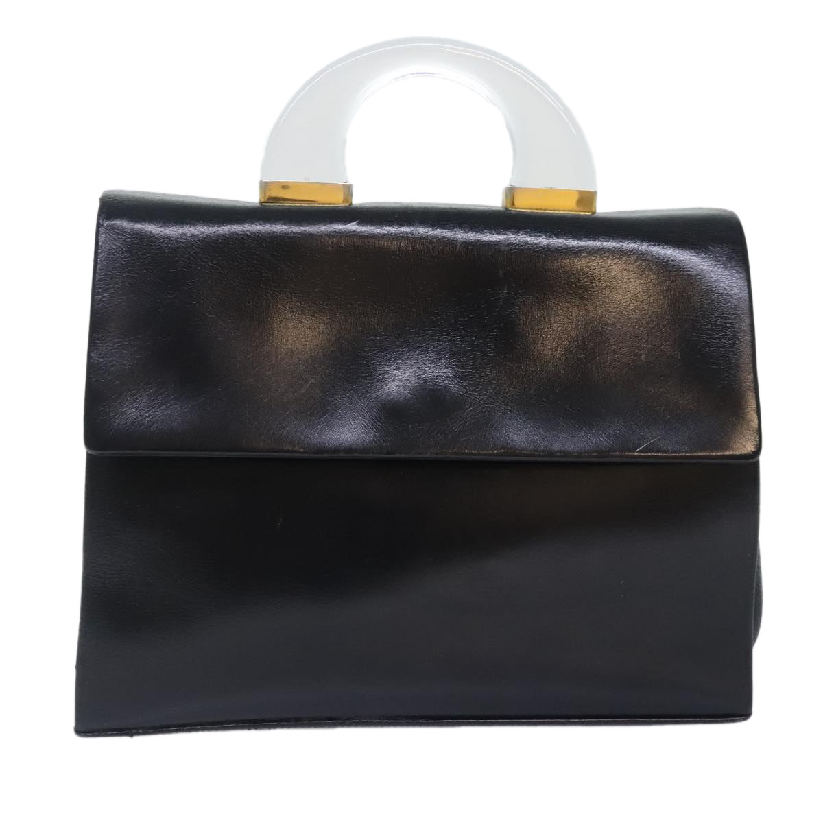 GIVENCHY Hand Bag Leather Black Gold Auth bs18815