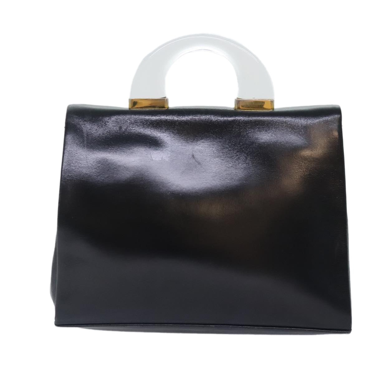 GIVENCHY Hand Bag Leather Black Gold Auth bs18815