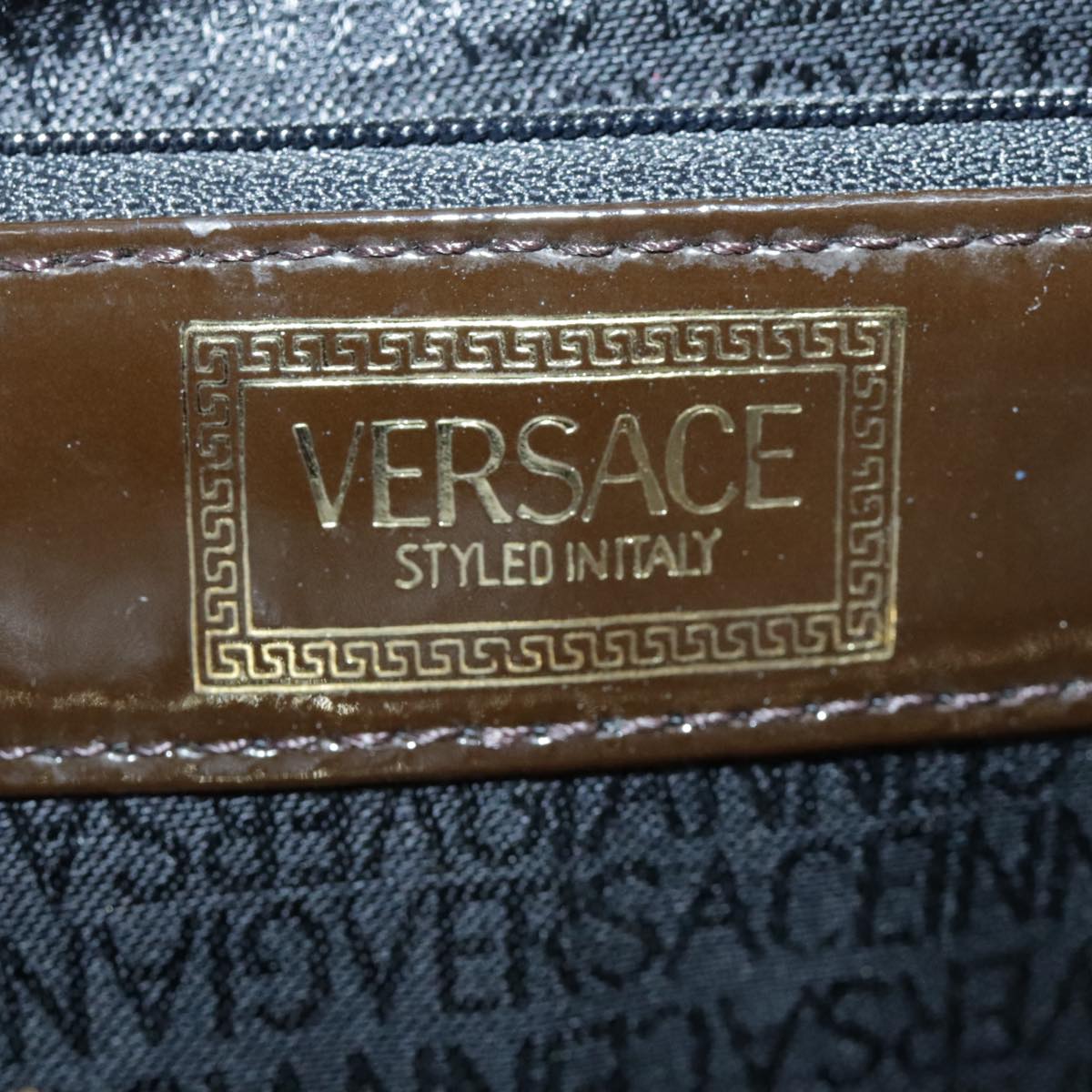 VERSACE Hand Bag Leather Brown Gold Auth bs18816