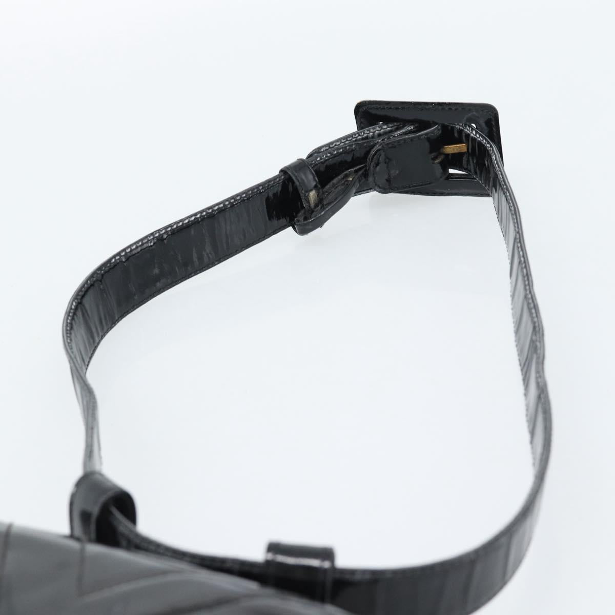 CHANEL V Stitch Waist bag Patent leather Black Gold CC Auth bs18829