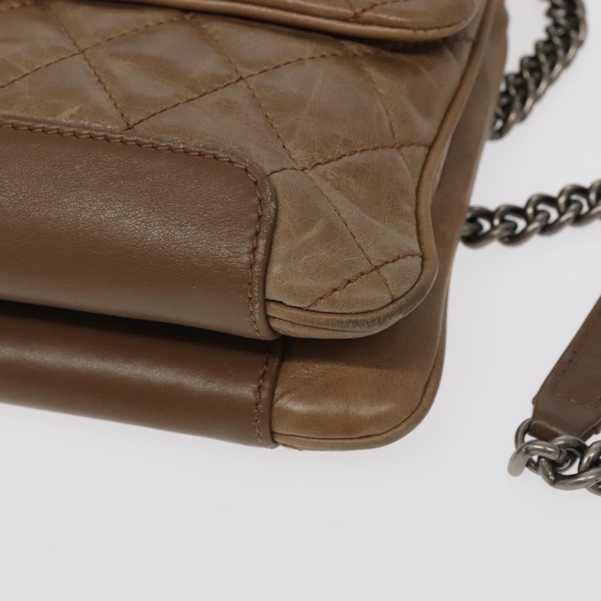 CHANEL Matelasse Boy Chanel Chain Bag Leather Brown Silver CC Auth bs18832A