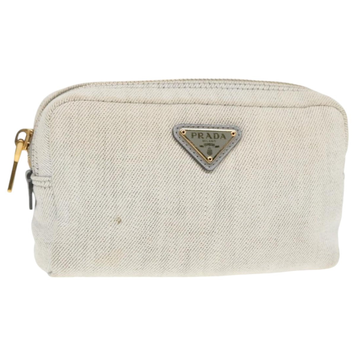 PRADA Pouch Canvas Gray Gold Auth bs18846