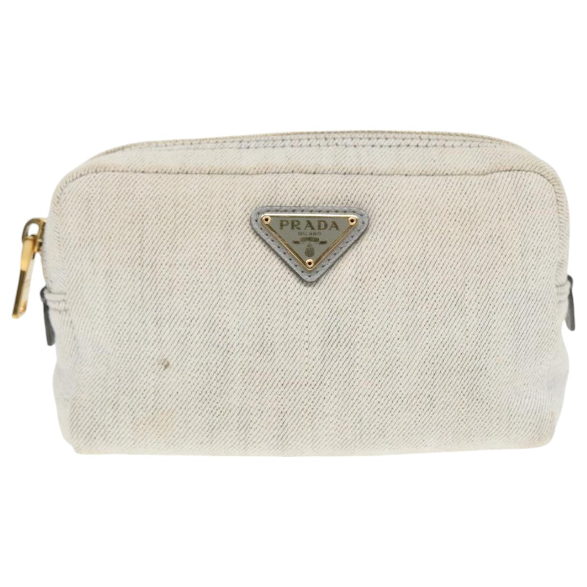 PRADA Pouch Canvas Gray Gold Auth bs18846