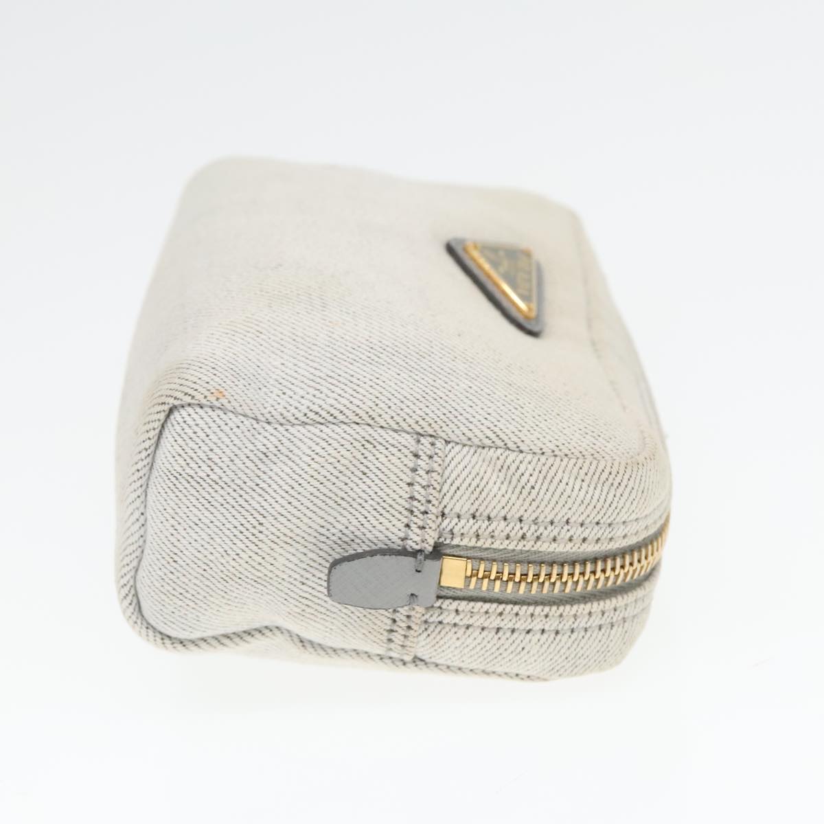 PRADA Pouch Canvas Gray Gold Auth bs18846