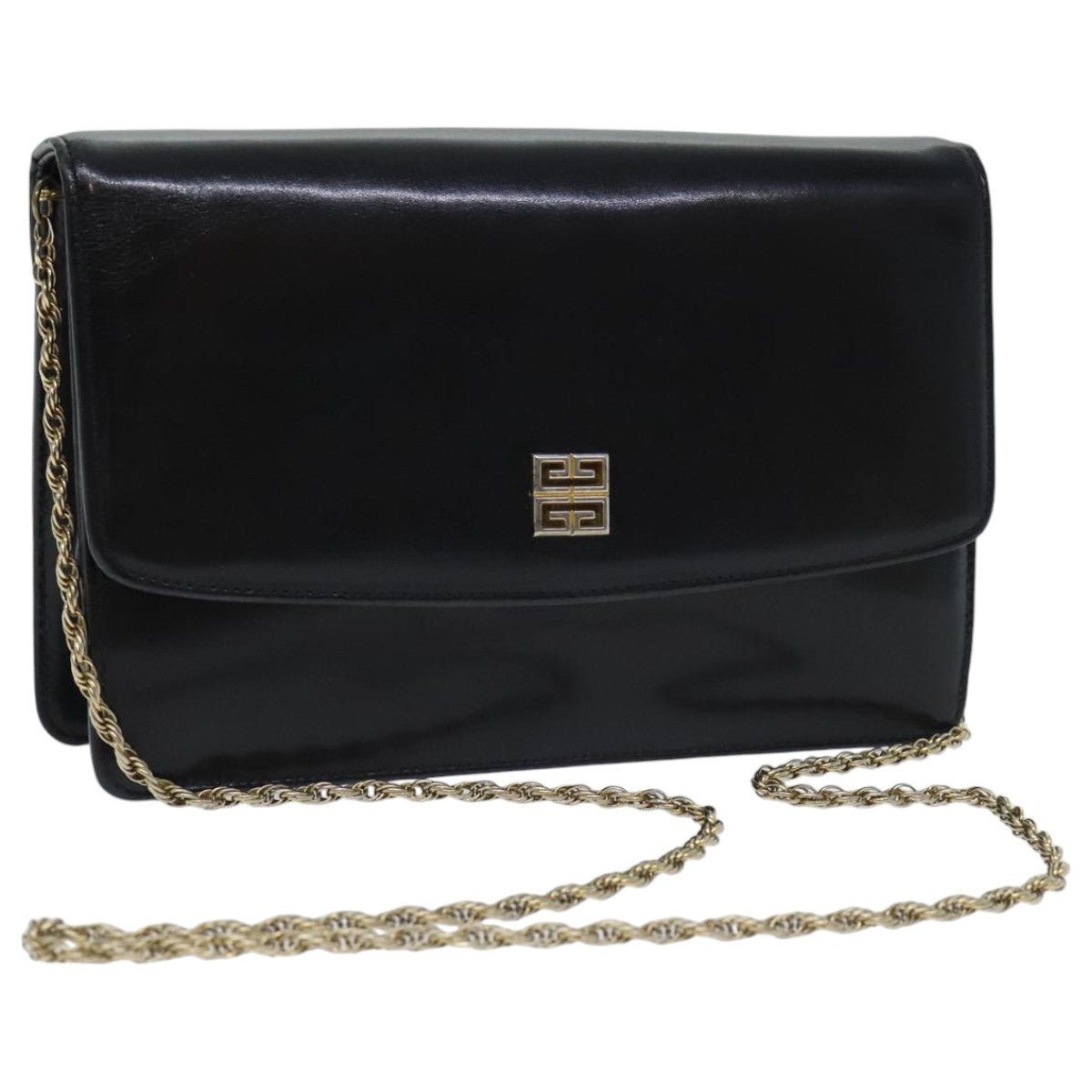 GIVENCHY Chain Shoulder Bag Leather Black Gold Auth bs18851