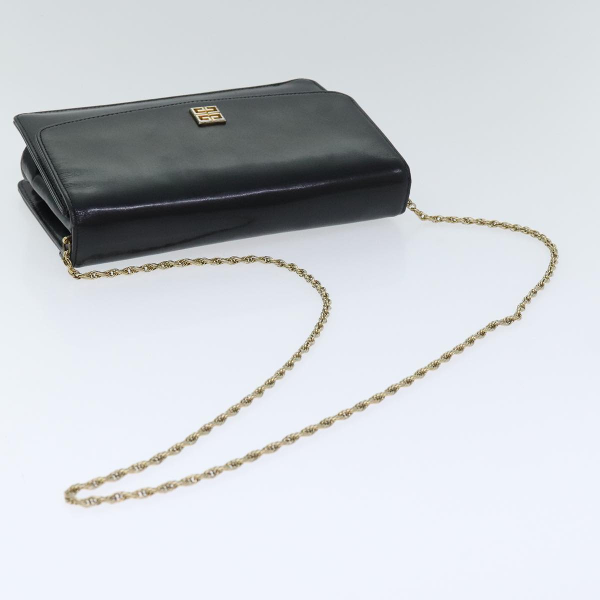 GIVENCHY Chain Shoulder Bag Leather Black Gold Auth bs18851