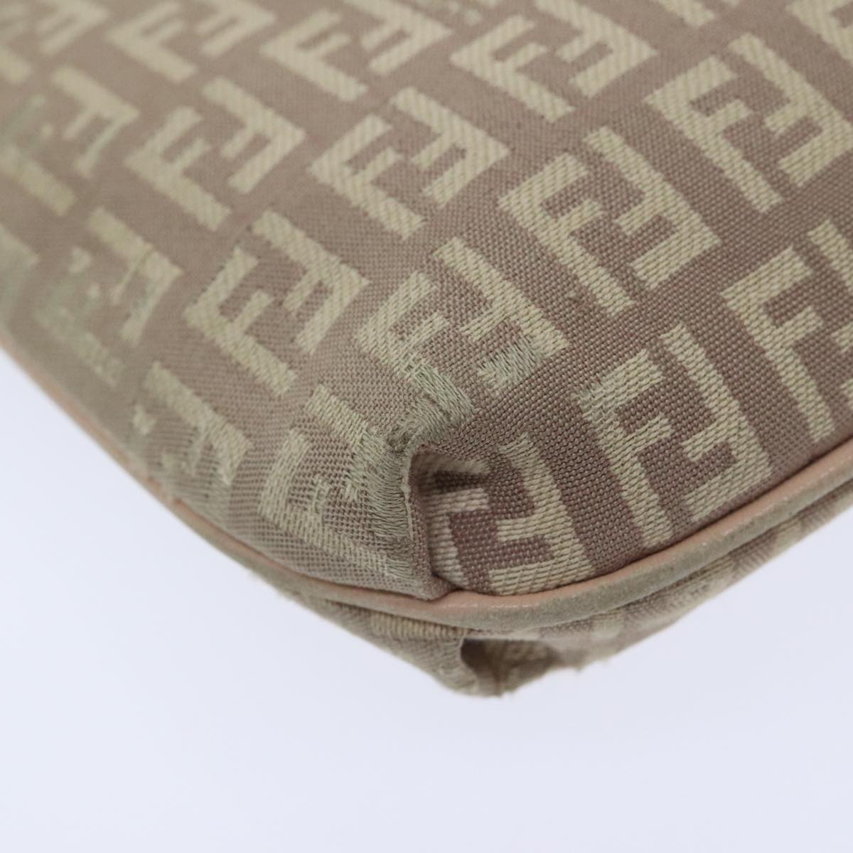 FENDI Zucchino Canvas Shoulder Bag Beige Gold Auth bs18891