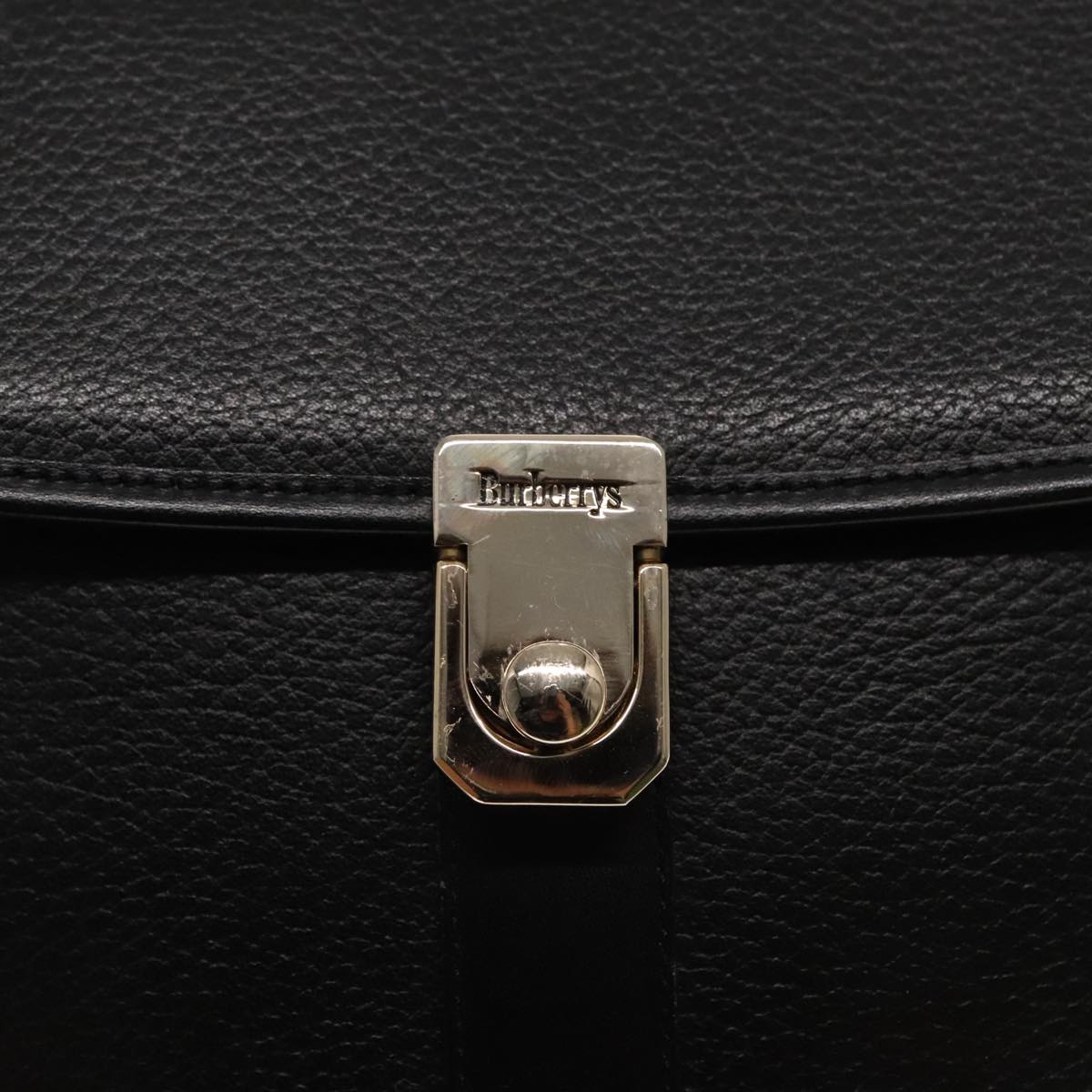 Burberrys Shoulder Bag Leather Black Silver Auth bs18897