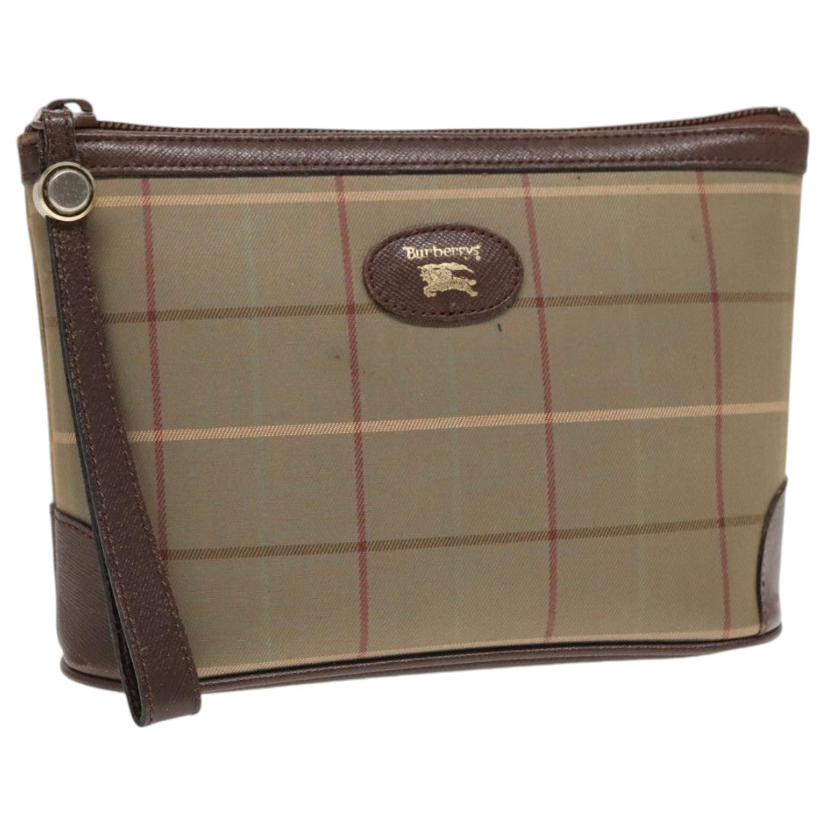 Burberrys Nova Check Pouch Canvas Brown Auth bs18901