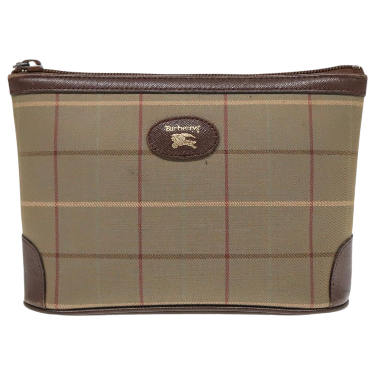 Burberrys Nova Check Pouch Canvas Brown Auth bs18901