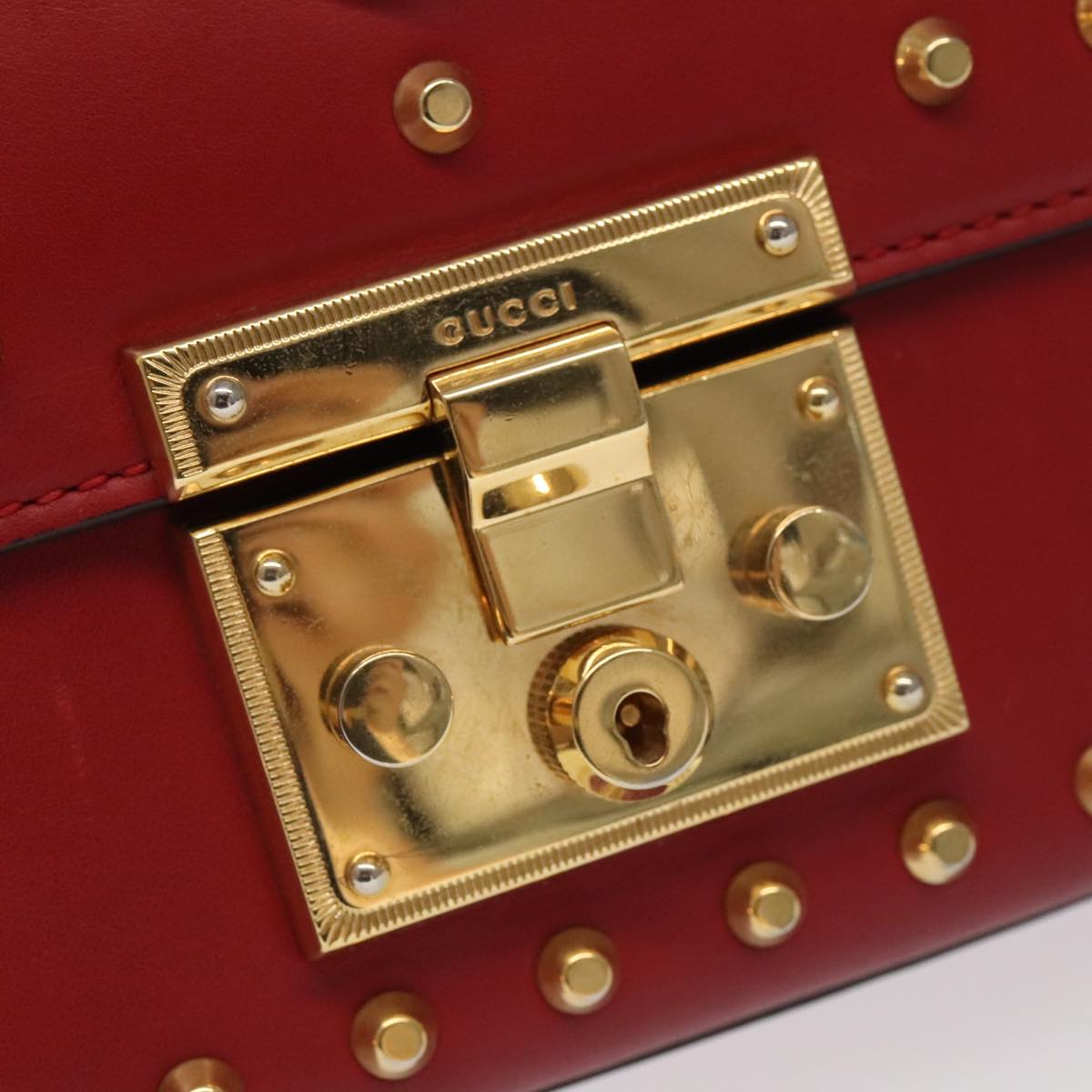 GUCCI Padlock Chain Shoulder Bag Leather Red Gold 432182 Auth bs18902A