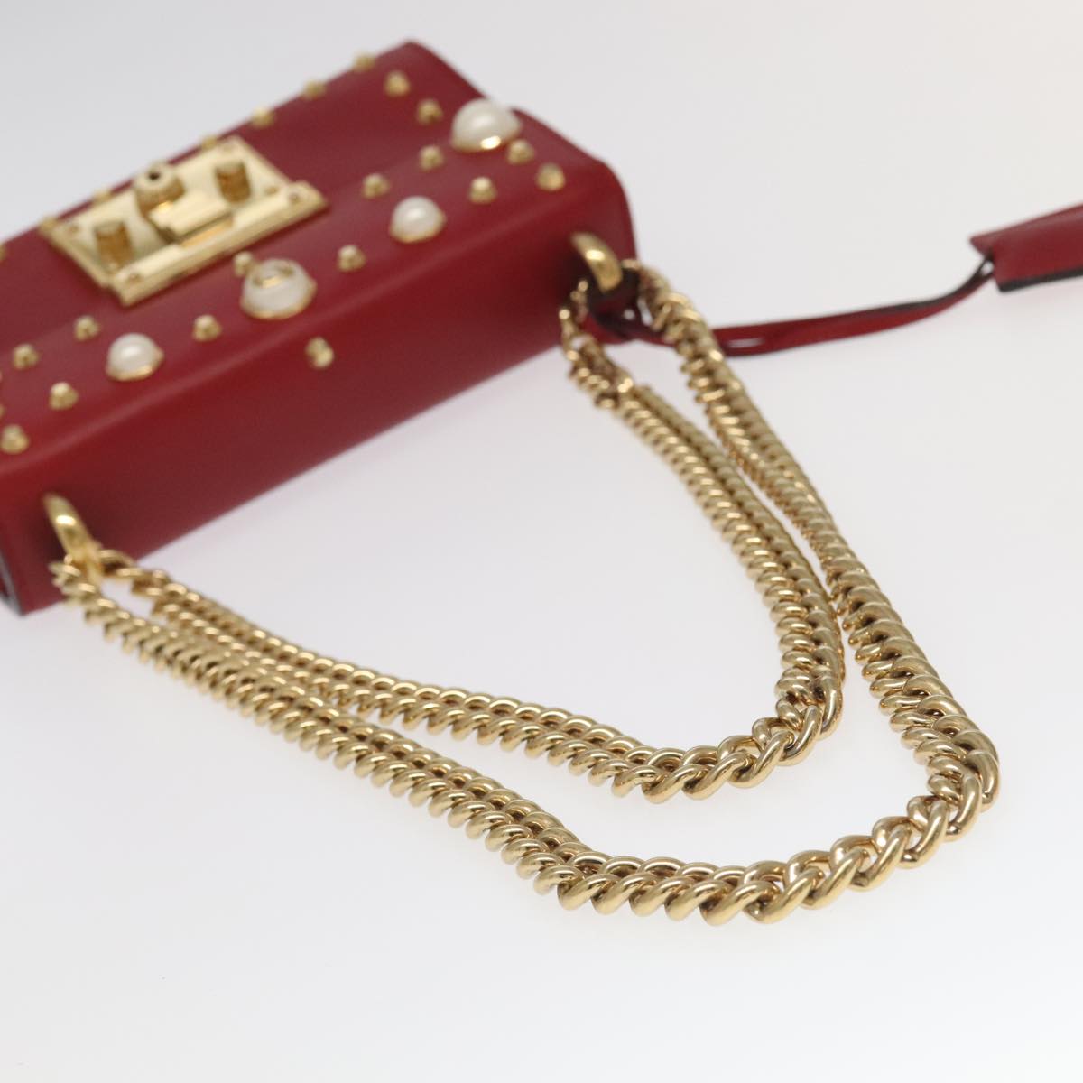 GUCCI Padlock Chain Shoulder Bag Leather Red Gold 432182 Auth bs18902A