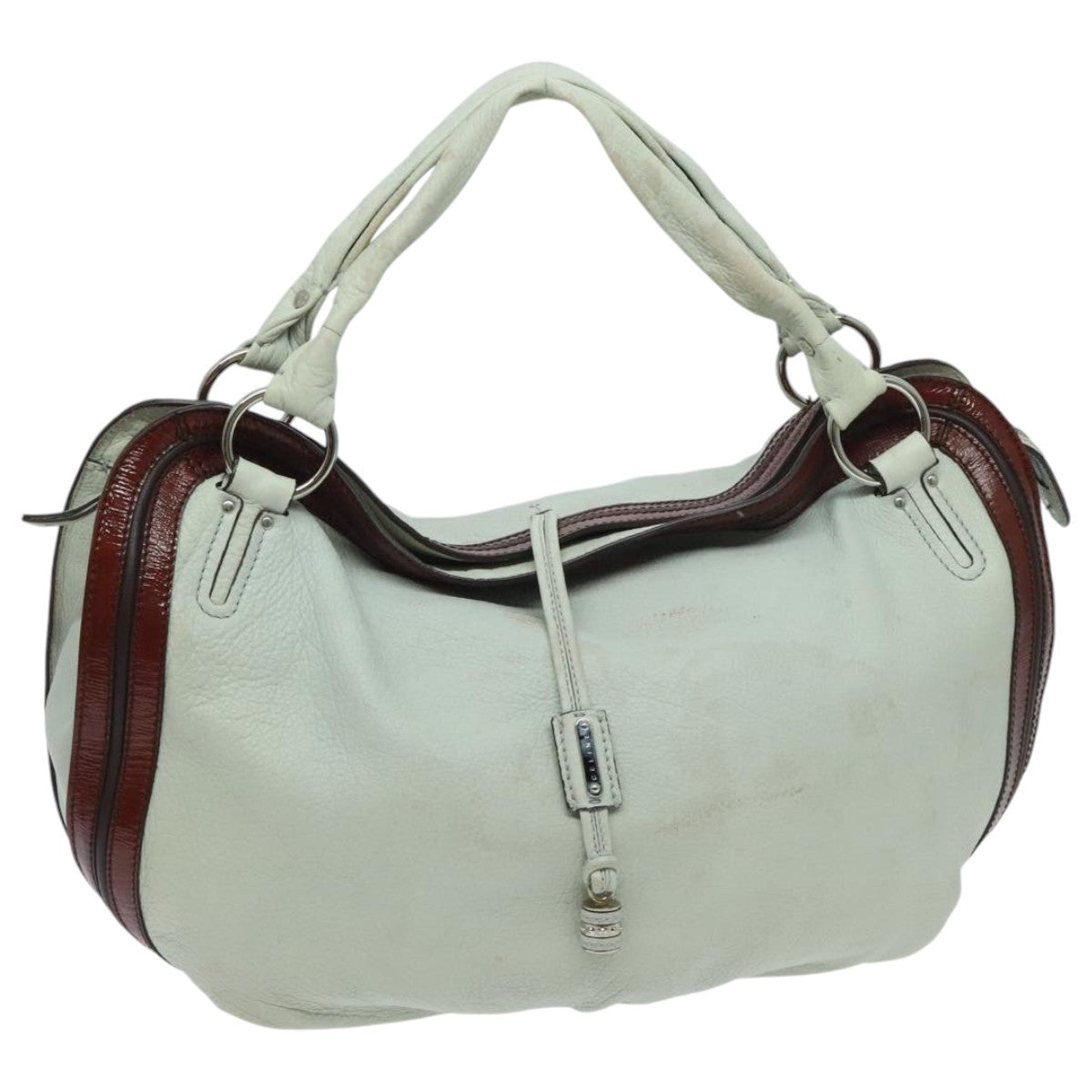 CELINE Shoulder Bag Leather White Brown Auth bs18904