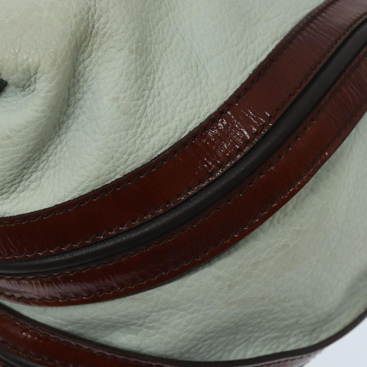 CELINE Shoulder Bag Leather White Brown Auth bs18904