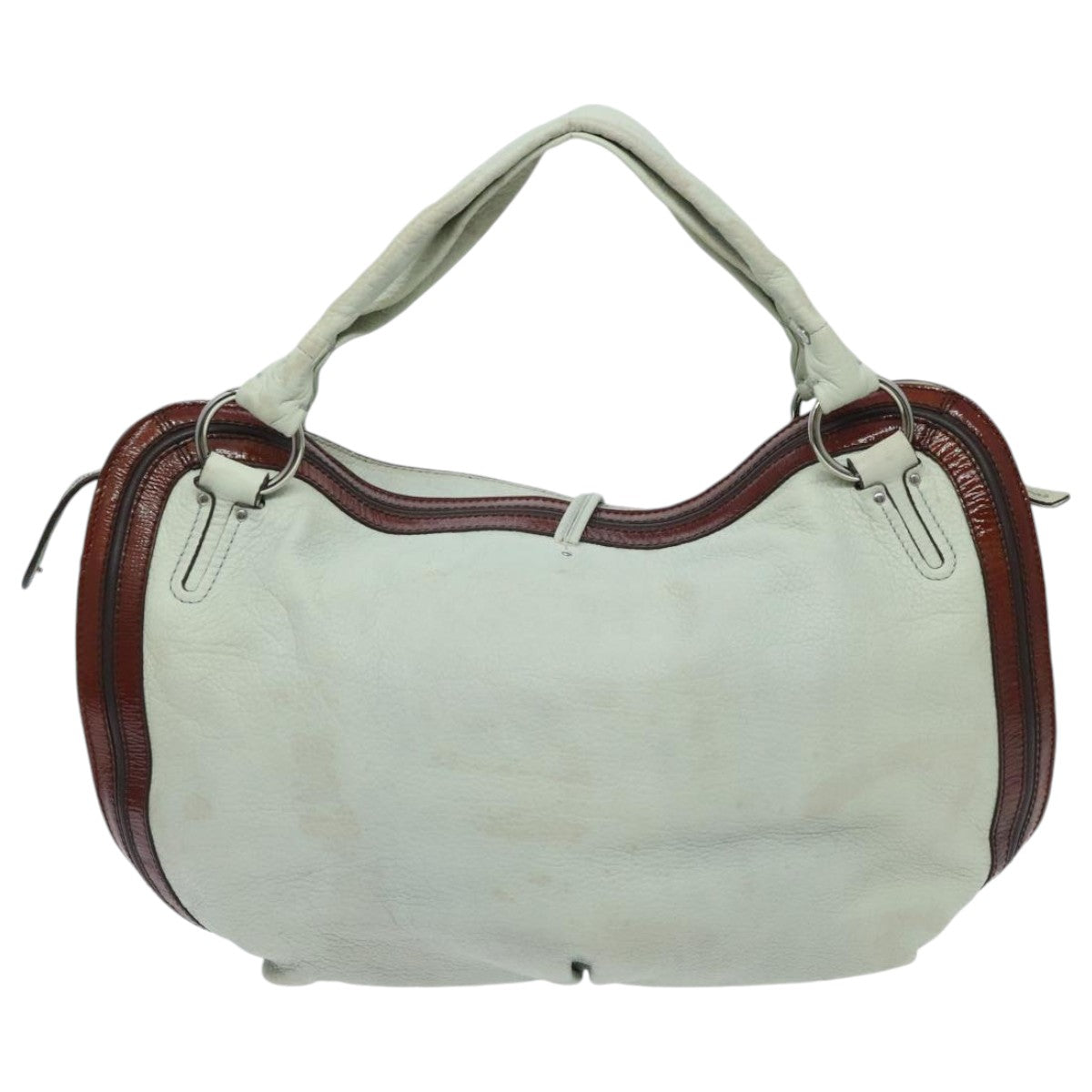 CELINE Shoulder Bag Leather White Brown Auth bs18904