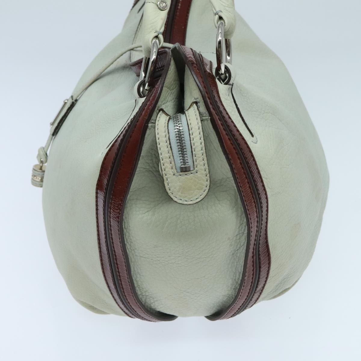 CELINE Shoulder Bag Leather White Brown Auth bs18904