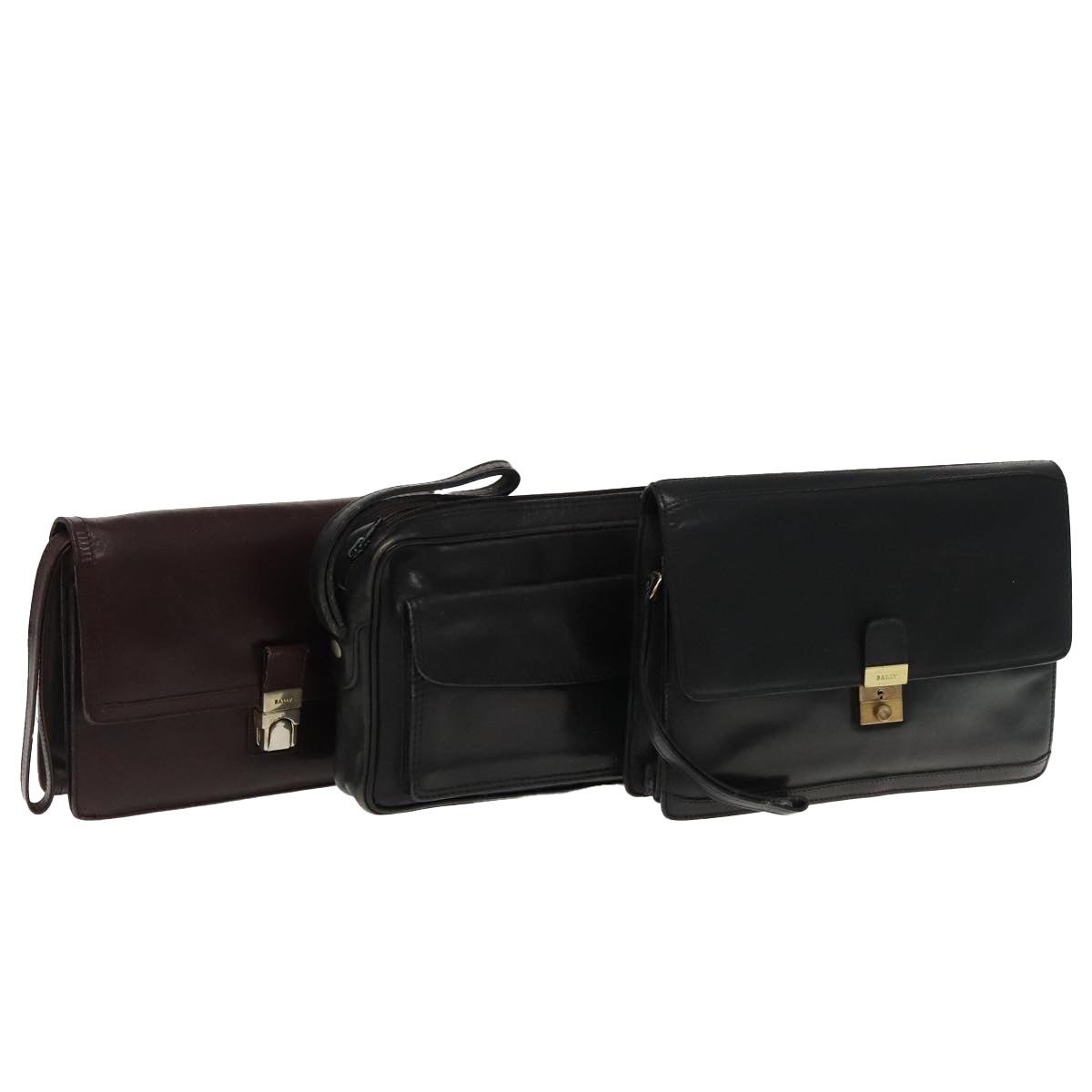 BALLY Clutch Bag Leather 3Set Black Auth bs18920