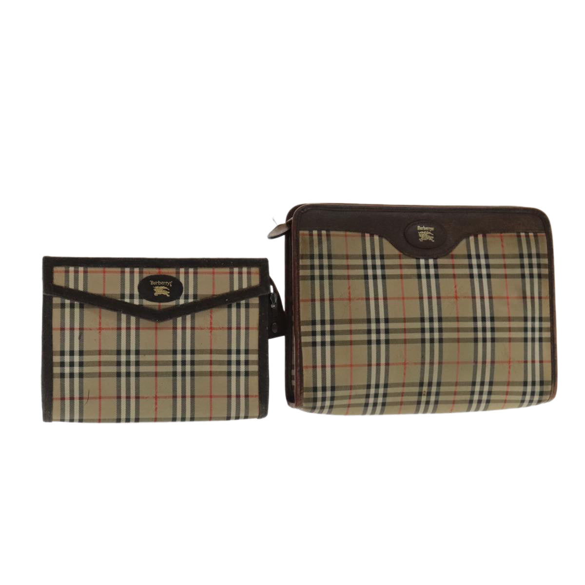 Burberrys Nova Check Clutch Bag Canvas 2Set Beige Auth bs18925