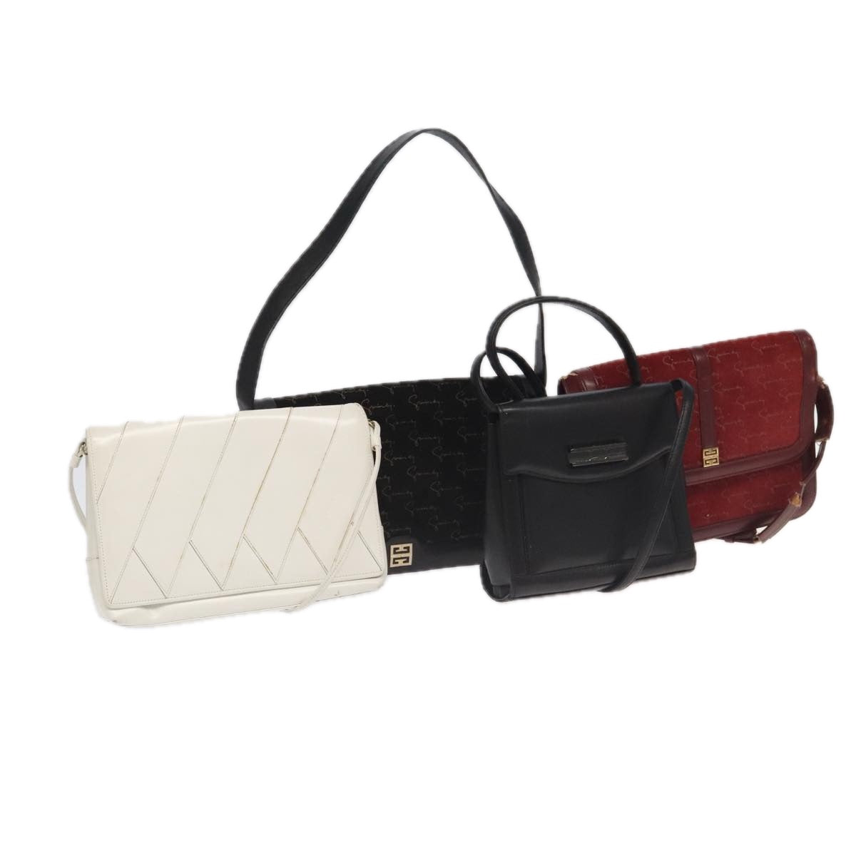 GIVENCHY Shoulder Bag Suede Leather 4Set Red Black white Auth bs18947