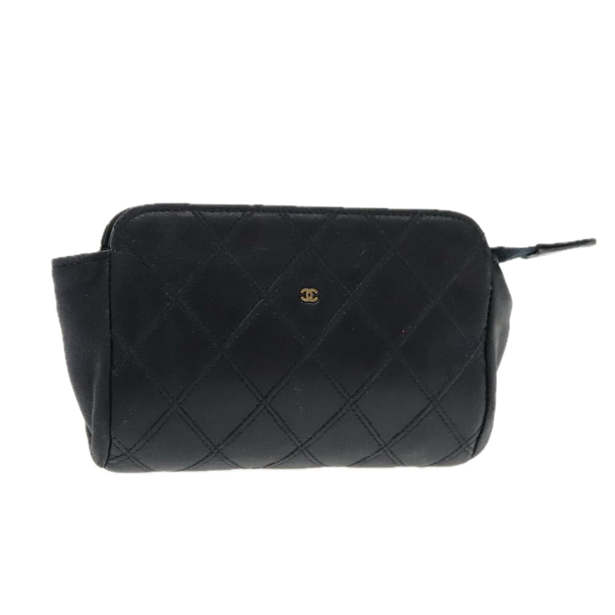 CHANEL Bicolore Pouch Lamb Skin Navy CC Auth bs18949