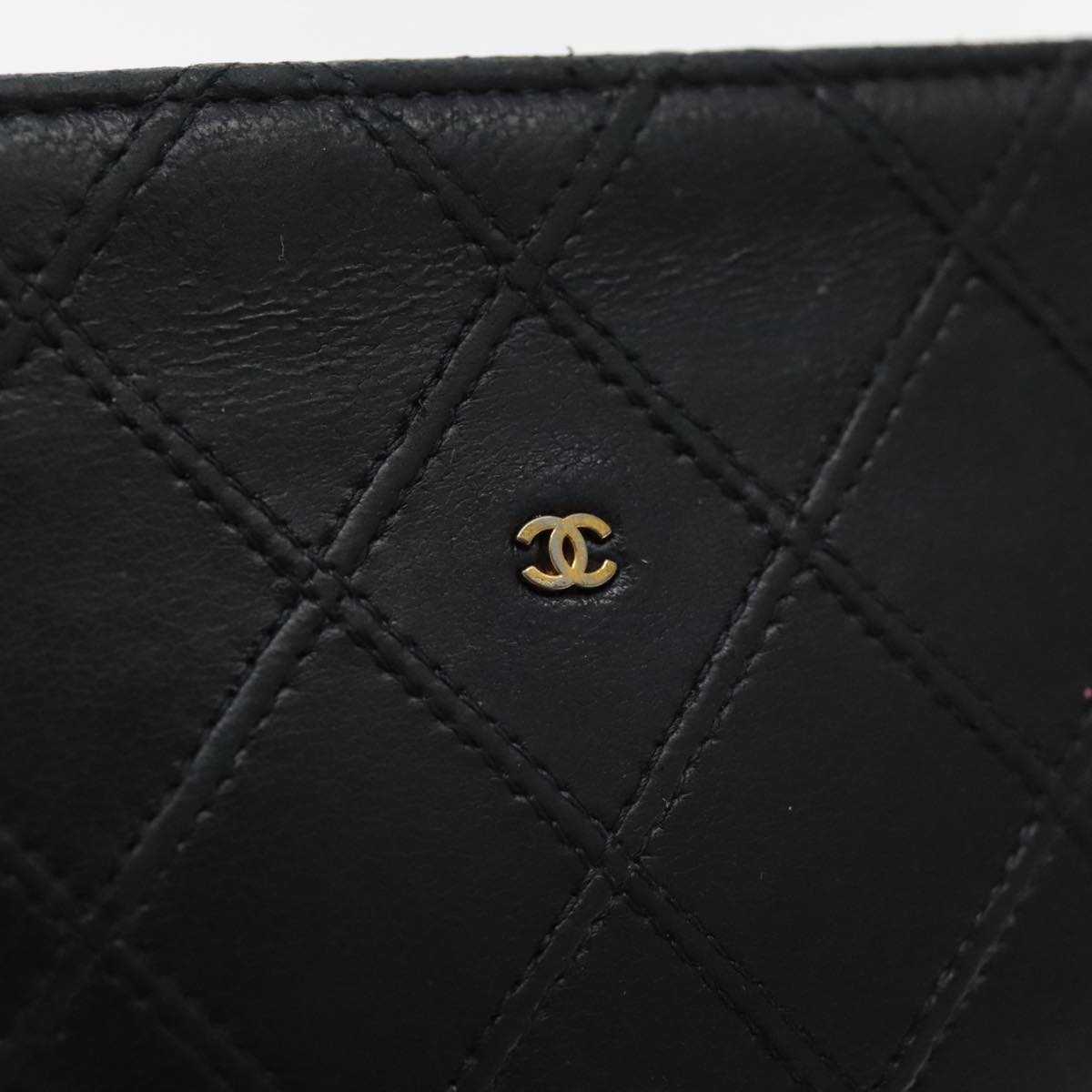 CHANEL Bicolore Pouch Lamb Skin Navy CC Auth bs18949