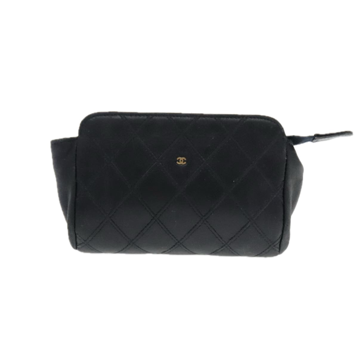 CHANEL Bicolore Pouch Lamb Skin Navy CC Auth bs18949