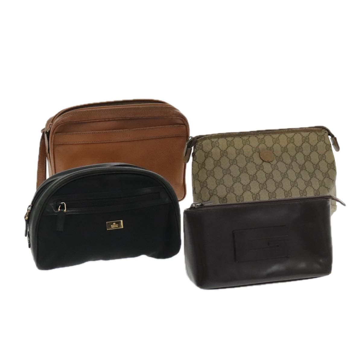 GUCCI GG Supreme Pouch PVC Leather 4Set Beige Brown black Auth bs18955