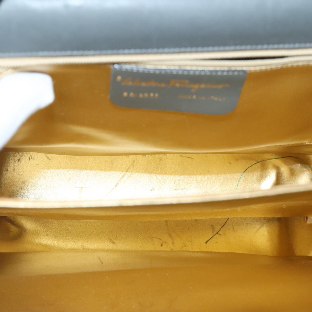 Salvatore Ferragamo Hand Bag Leather Gray Gold Auth bs18987