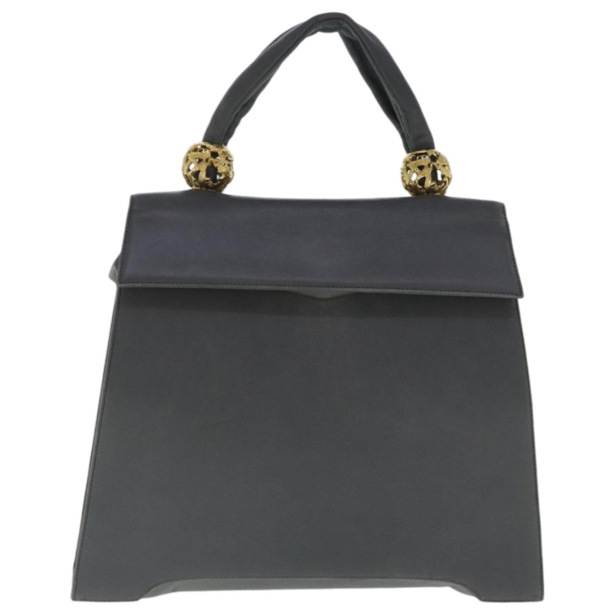 Salvatore Ferragamo Hand Bag Leather Gray Gold Auth bs18987