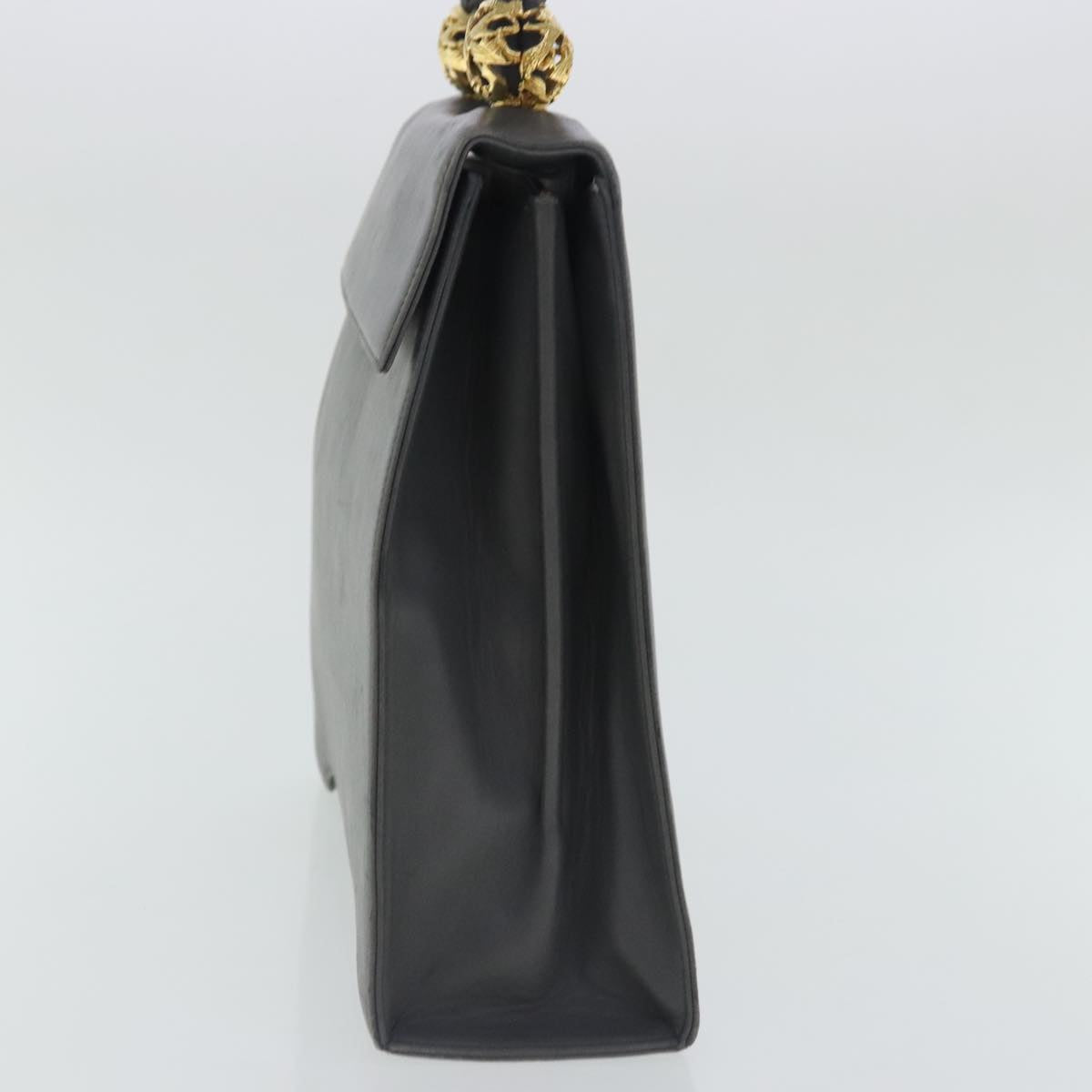 Salvatore Ferragamo Hand Bag Leather Gray Gold Auth bs18987