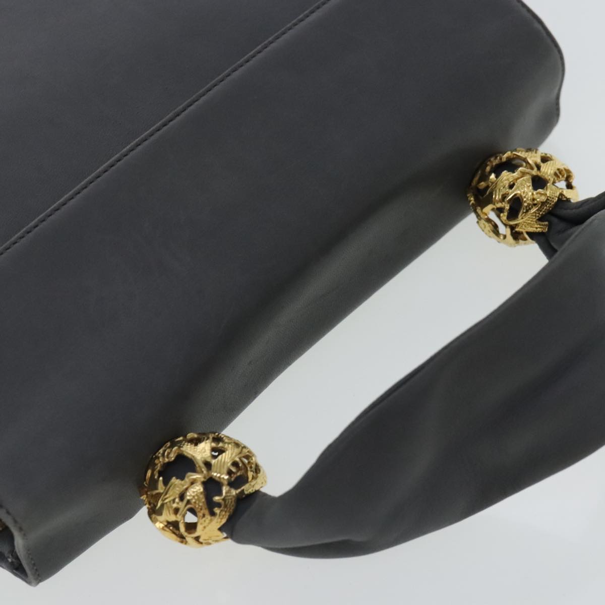 Salvatore Ferragamo Hand Bag Leather Gray Gold Auth bs18987