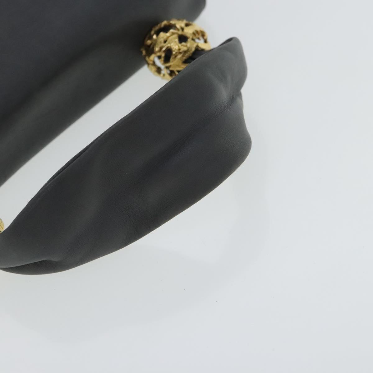 Salvatore Ferragamo Hand Bag Leather Gray Gold Auth bs18987