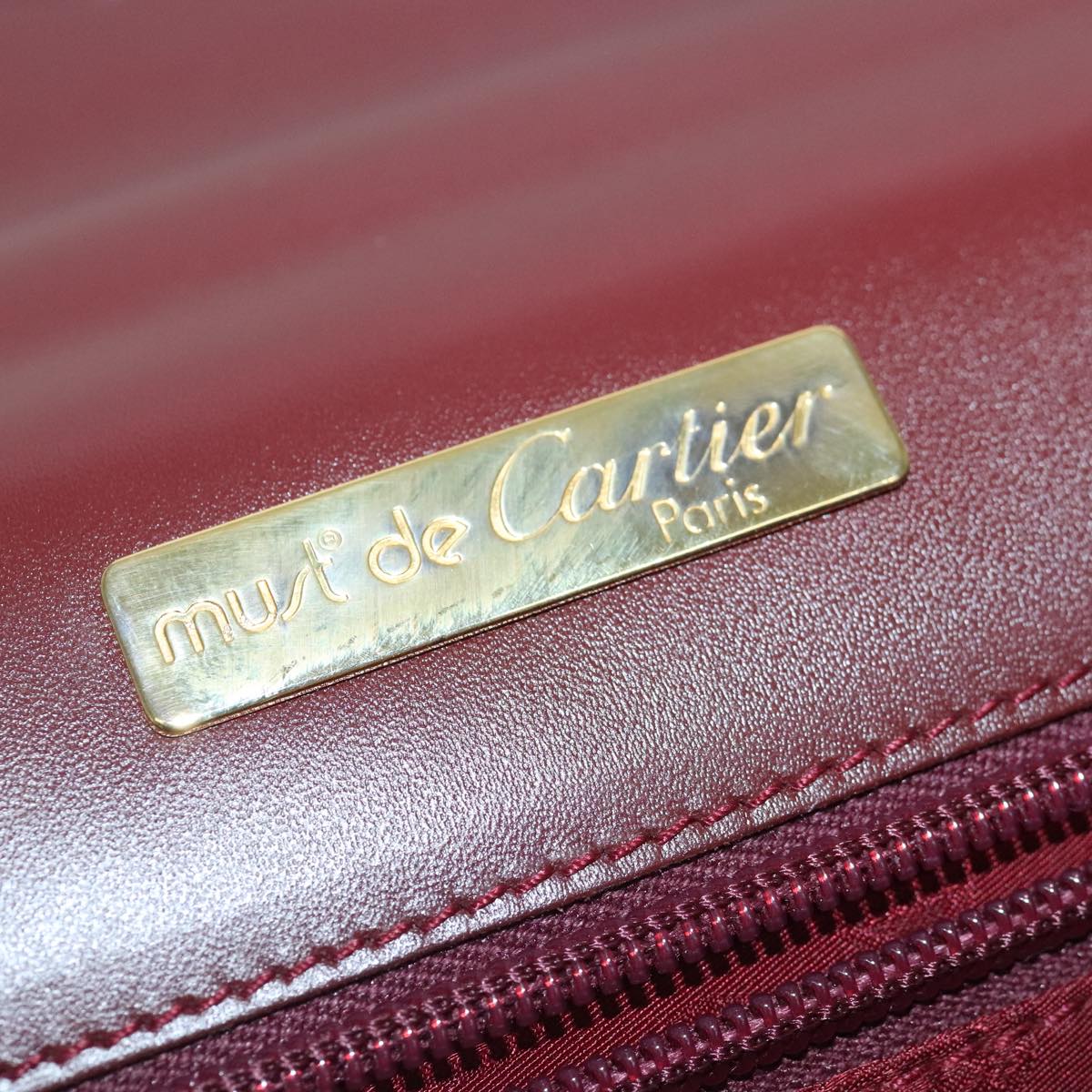 CARTIER Briefcase Leather Red Gold Auth bs18988