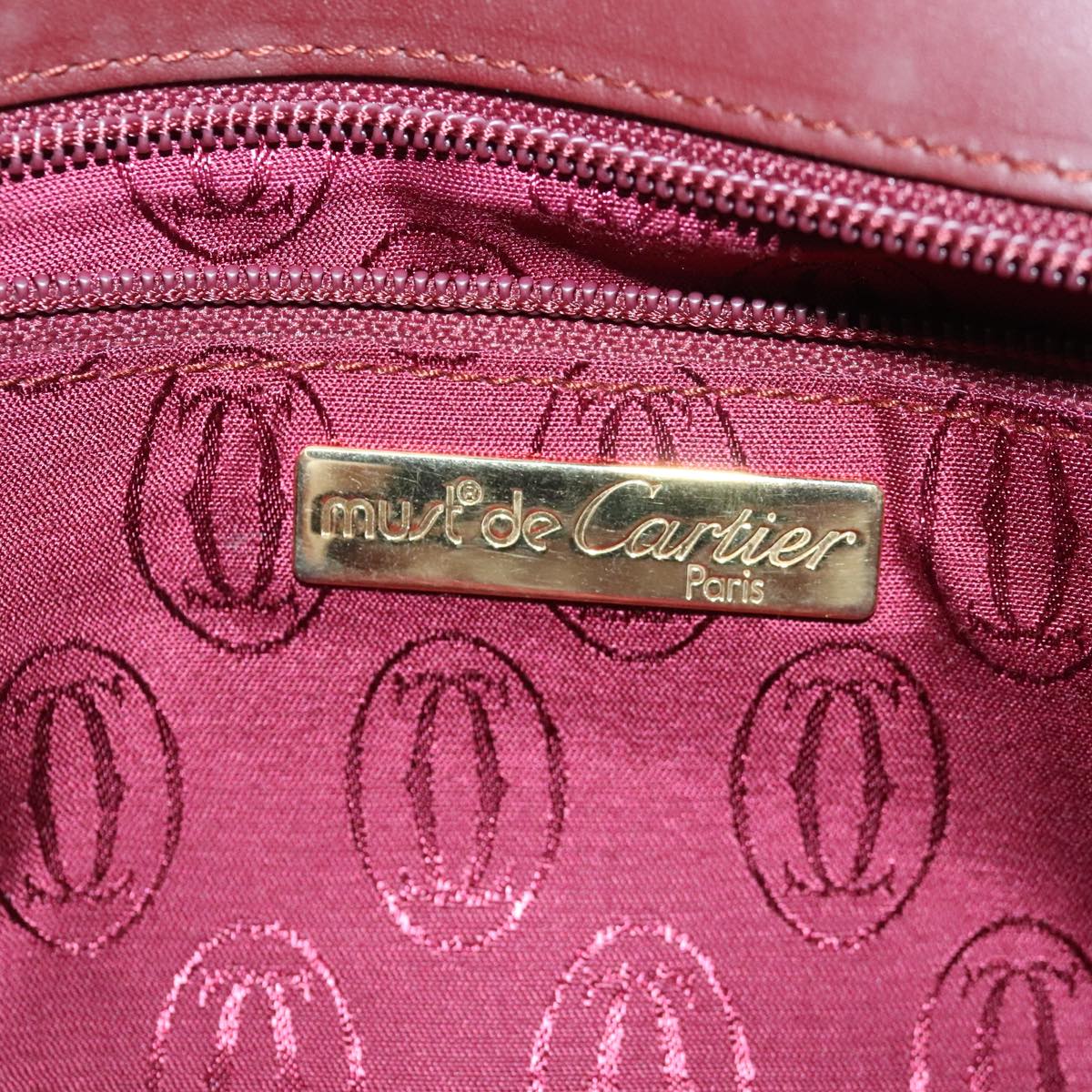 CARTIER Clutch Bag Leather Red Gold Auth bs18996