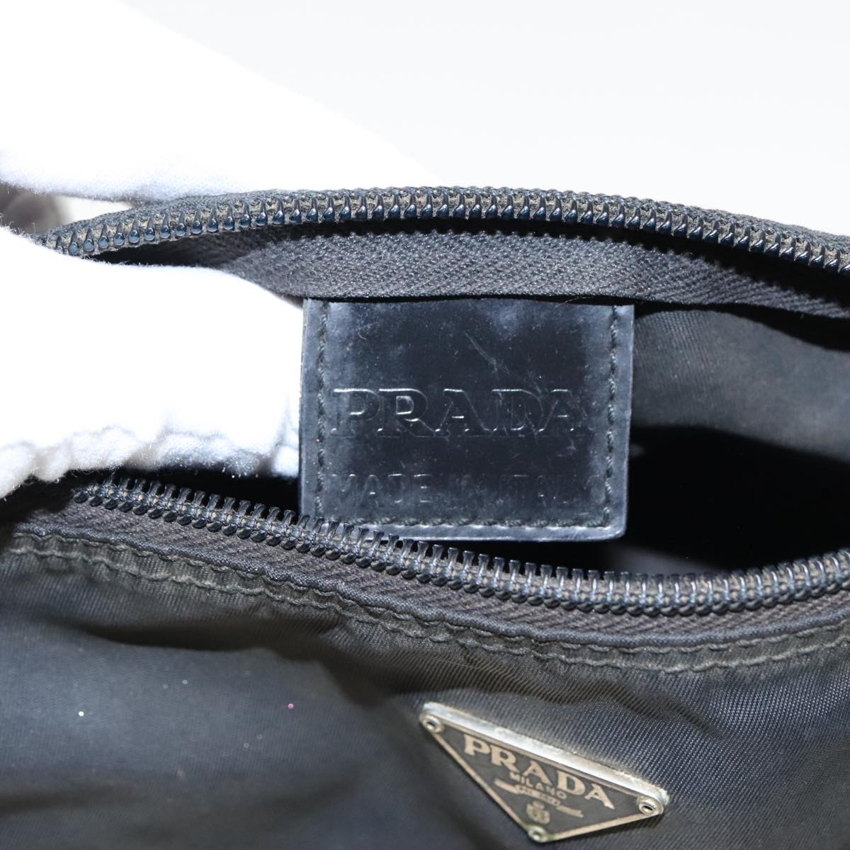 PRADA Pouch Nylon Black Silver Auth bs19008