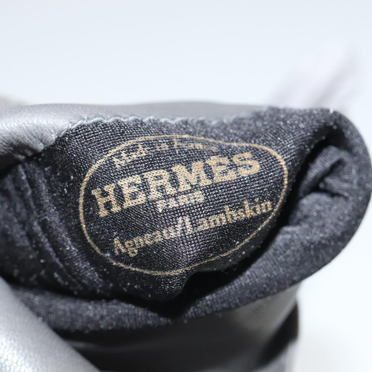 HERMES Gloves Leather Gray Auth bs19011