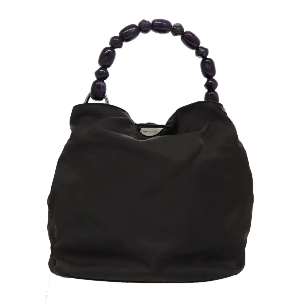 Christian Dior Maris Pearl Hand Bag Nylon Purple Silver Auth bs19032