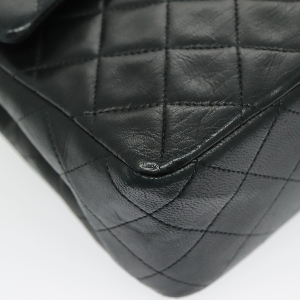 CHANEL Matrasse Chain Shoulder Bag Lamb Skin Black Gold CC Auth bs19047A