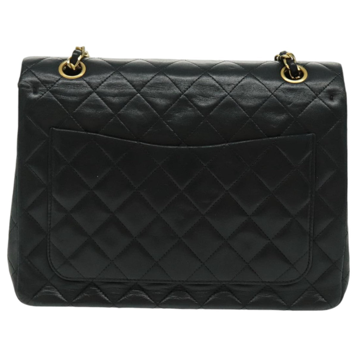 CHANEL Matrasse Chain Shoulder Bag Lamb Skin Black Gold CC Auth bs19047A