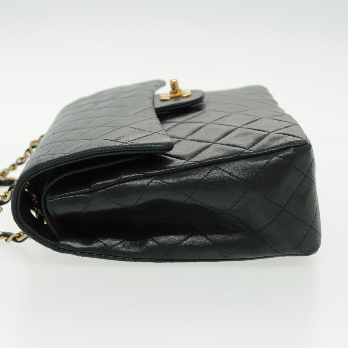 CHANEL Matrasse Chain Shoulder Bag Lamb Skin Black Gold CC Auth bs19047A