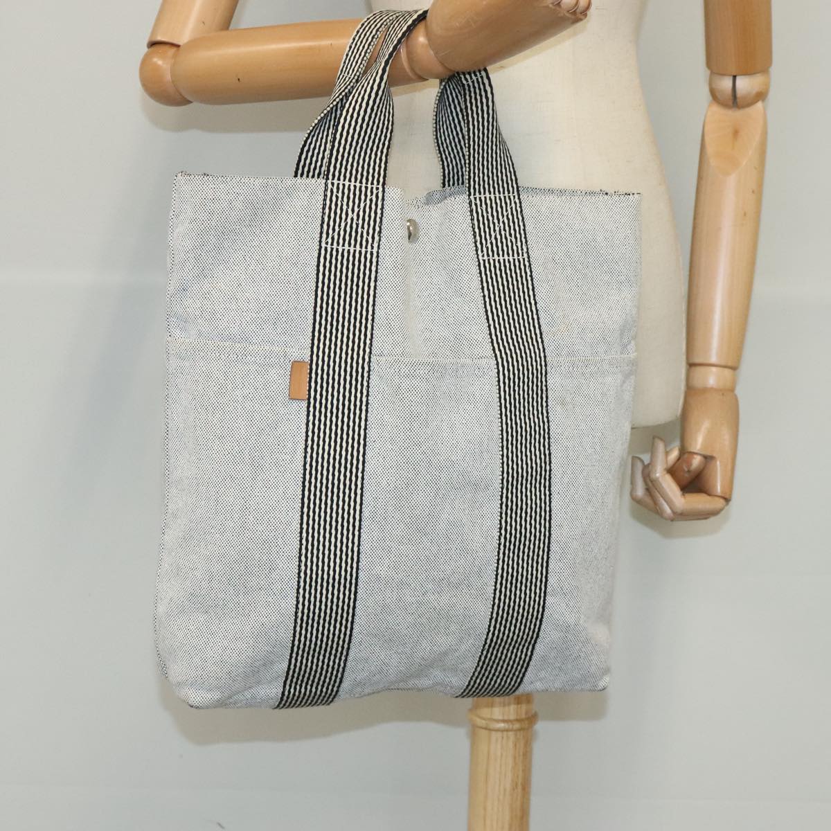 HERMES New Fourre Tout Cabas Tote Bag Canvas Gray Silver Auth bs19098