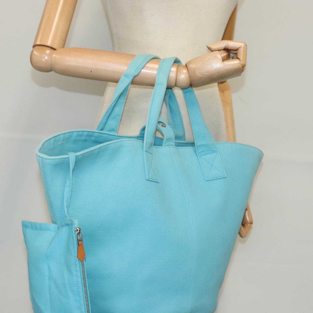 HERMES Panniers Tote Bag Canvas Blue Auth bs19099