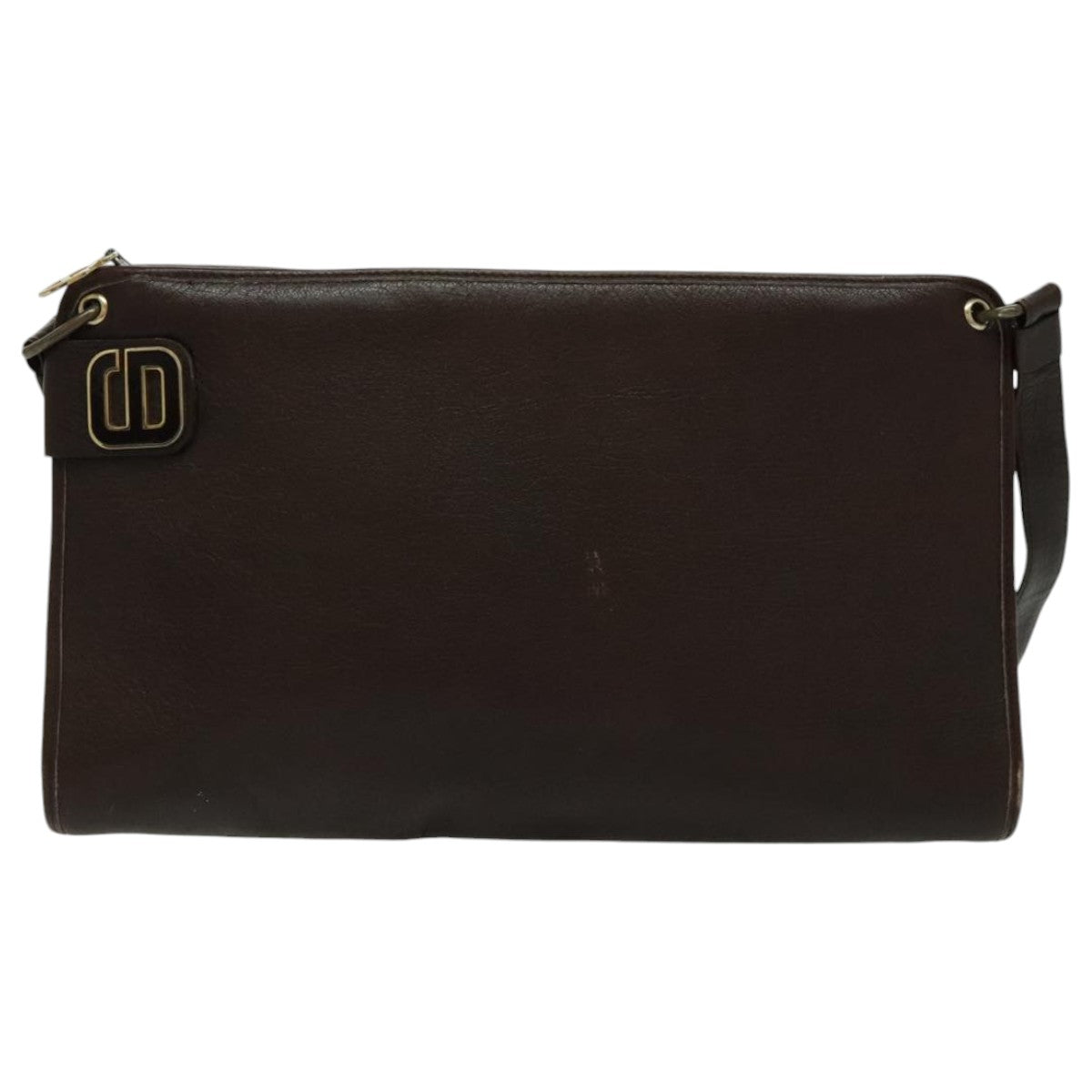 Christian Dior Shoulder Bag Leather Gold Brown Auth bs19108