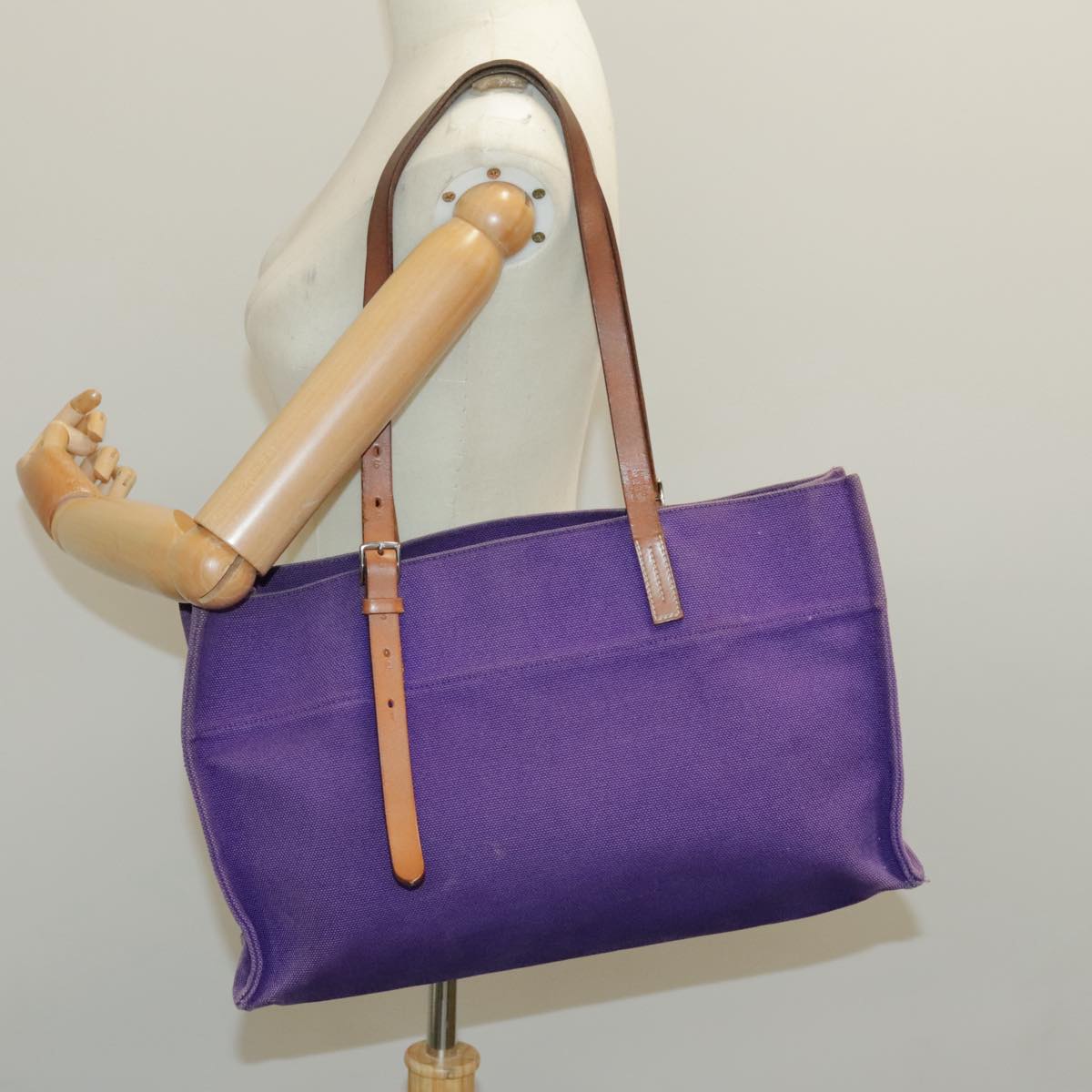 HERMES Etriviere Tote Bag Canvas Purple Silver Auth bs19129