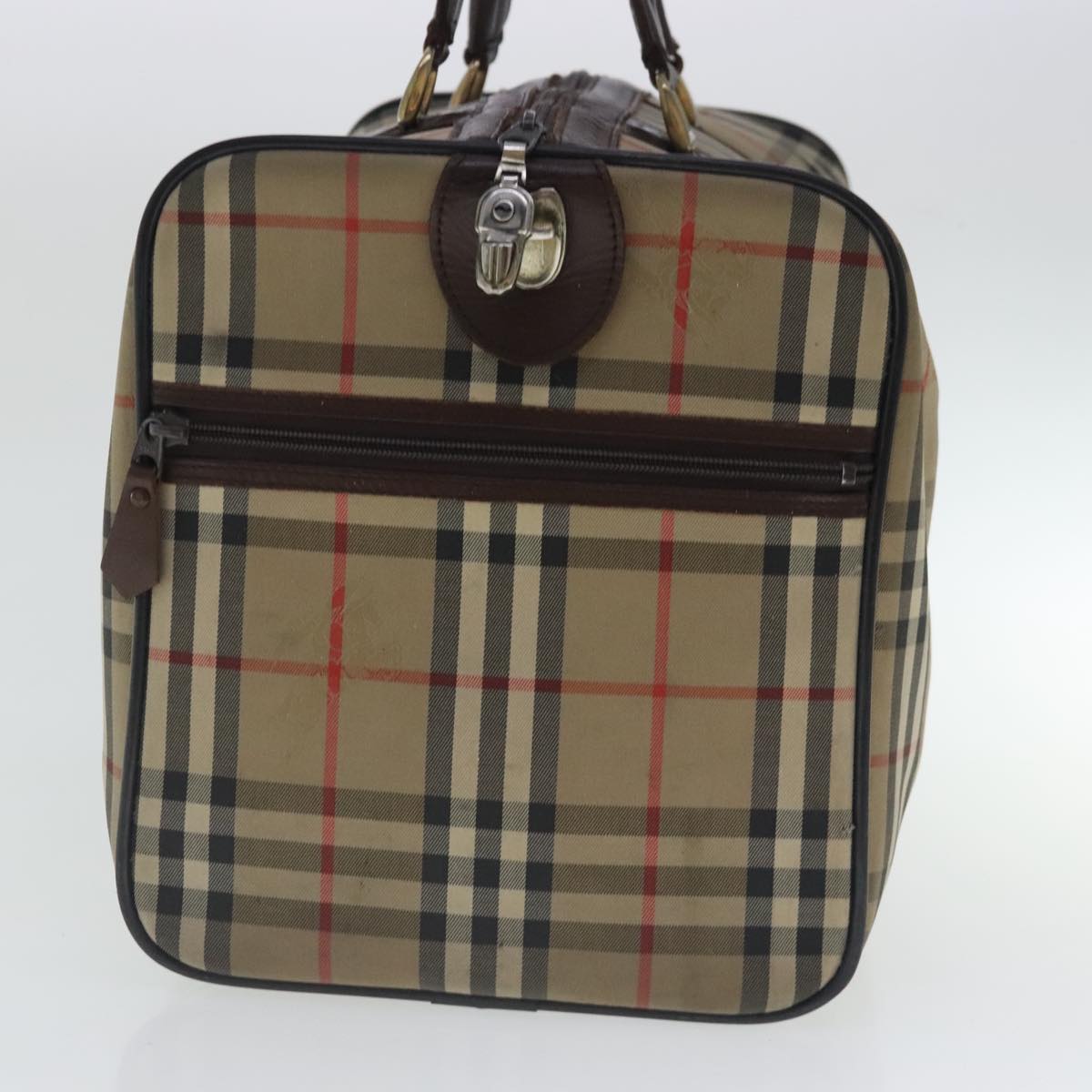 Burberrys Nova Check Boston Bag Canvas Beige Auth bs19159