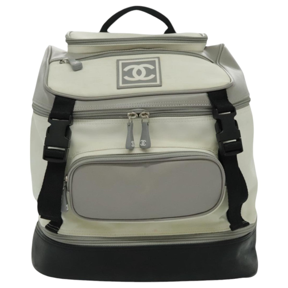 CHANEL Sports Line Backpack Nylon White Gray CC Auth bs19164