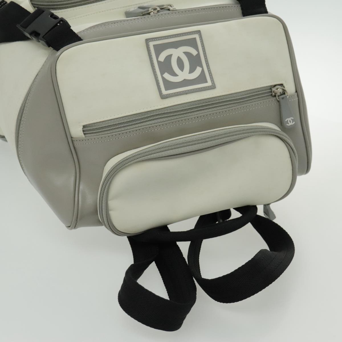 CHANEL Sports Line Backpack Nylon White Gray CC Auth bs19164