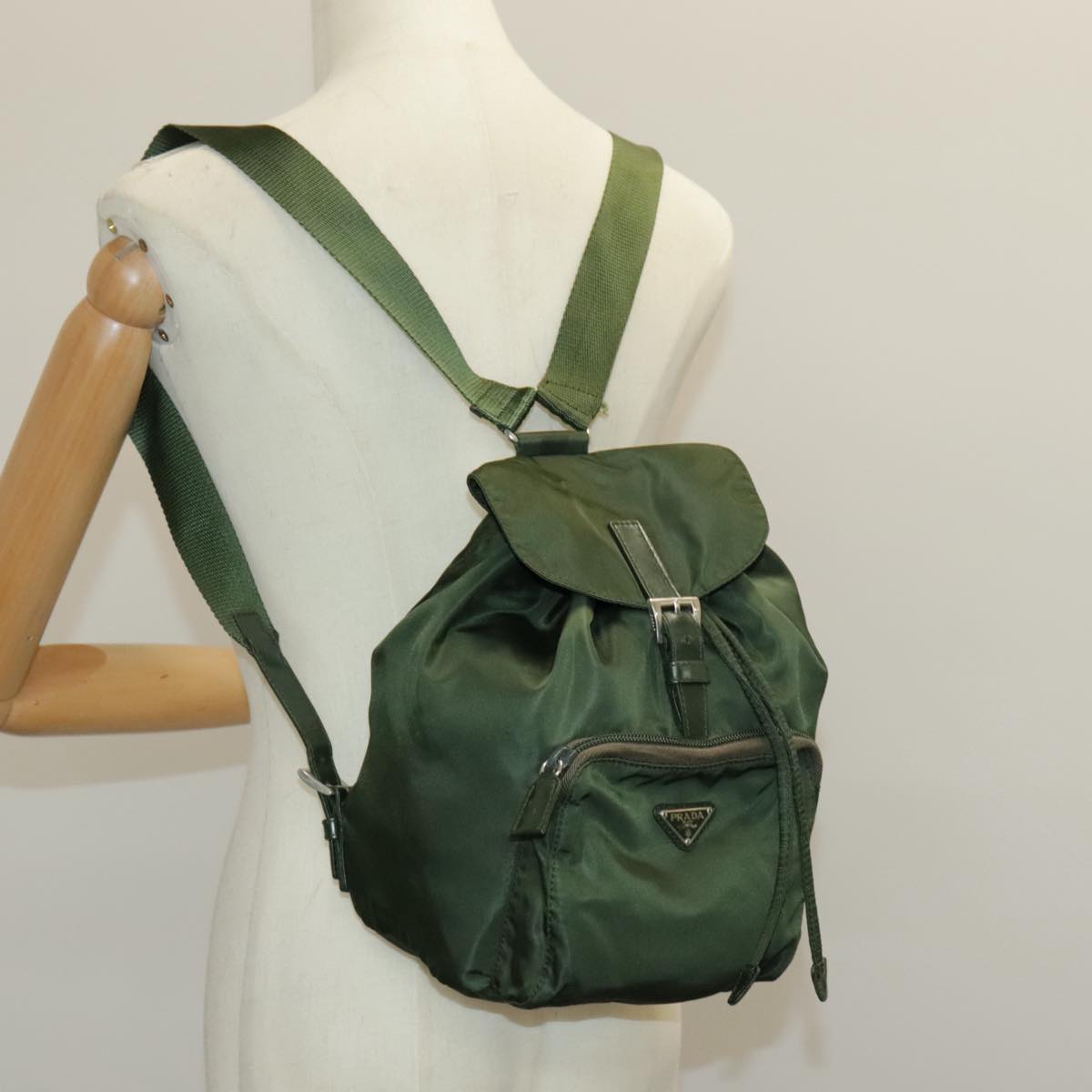 PRADA Backpack Nylon Green Silver Auth bs19249