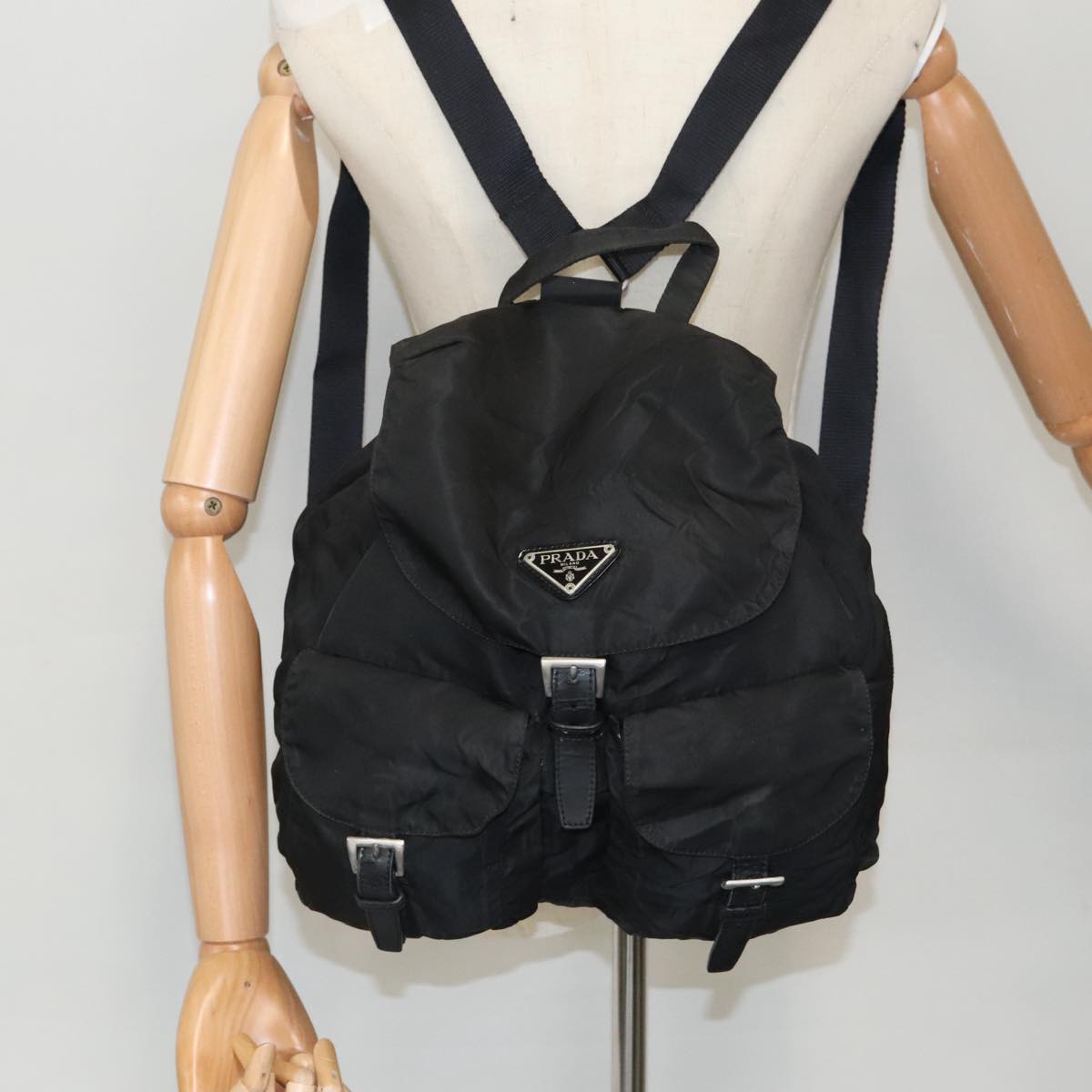 PRADA Backpack Nylon Black Silver Auth bs19256