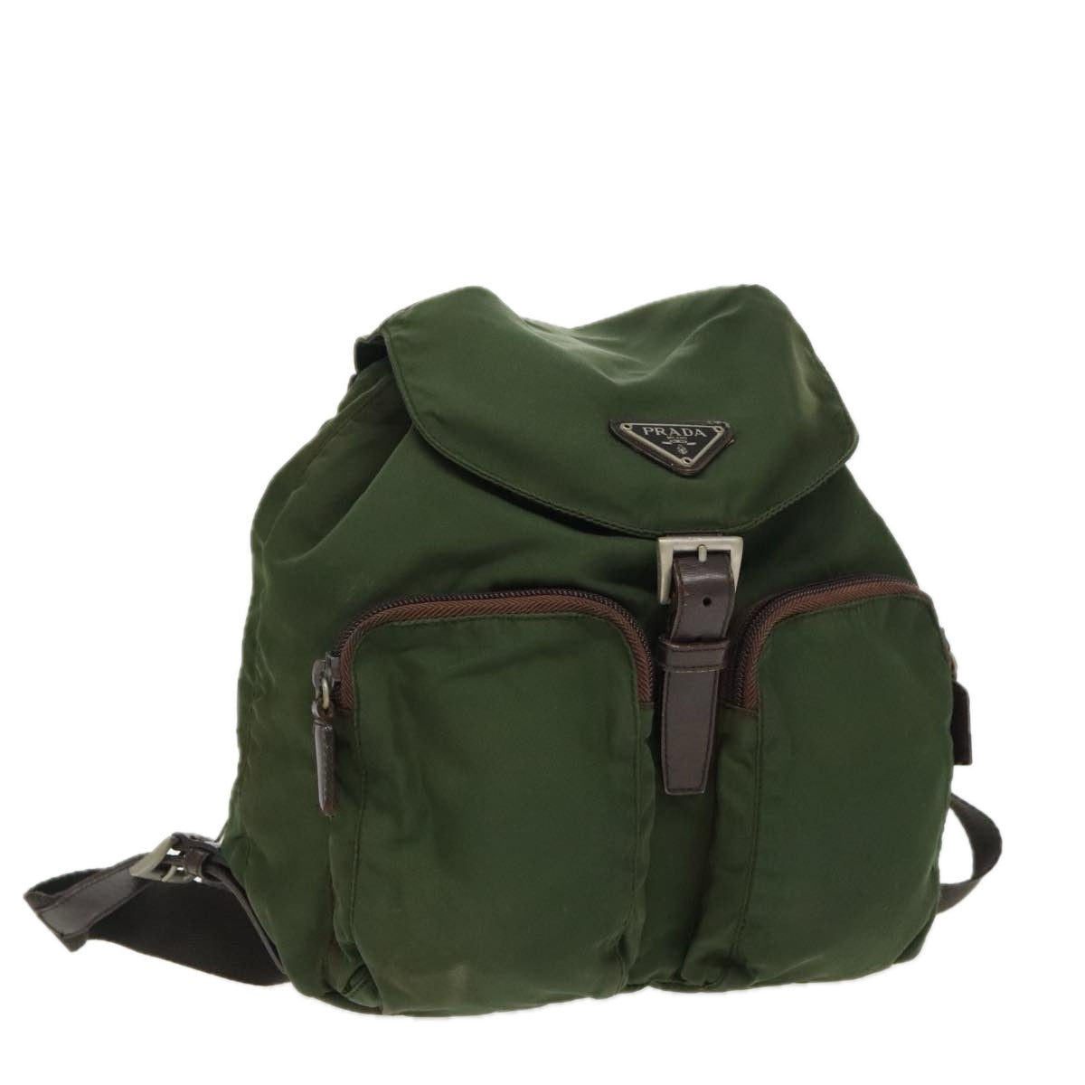 PRADA Backpack Nylon Green Brown Silver Auth bs19257